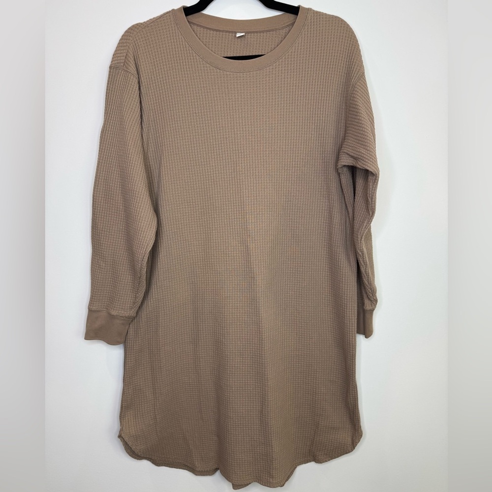 Uniqlo Long Sleeve Waffle Knit Thermal Dress long sleeve tan size medium